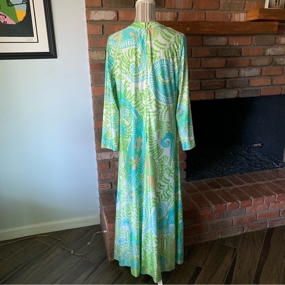 VTG Rona New York by Saks Fifth Avenue Green Retro Paisley Flower Maxi Dress - Picture 7 of 10